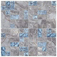 Mozaikinės plytelės, 22vnt., pilkos/mėlynos, 30x30cm, stiklas kaina ir informacija | Plytelės sienoms | pigu.lt