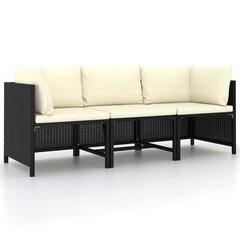 Trivietė sodo sofa su pagalvėlėmis, juoda цена и информация | Садовые стулья, кресла, пуфы | pigu.lt