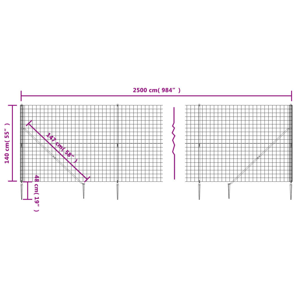 Vielinė tinklinė tvora vidaXL 1,4x25m цена и информация | Tvoros ir jų priedai | pigu.lt