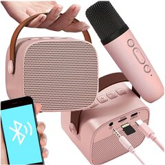 Omimar, belaidis mikrofonas su garsiakalbiu su balso keitimo efektais, bluetooth, rožinis kaina ir informacija | Mikrofonai | pigu.lt
