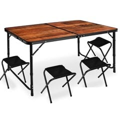 Kelioninis komplektas, stovyklavimo stalas su 4 kėdėmis, rudas/juodas kaina ir informacija | Turistiniai baldai | pigu.lt