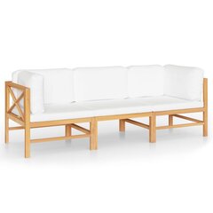 Trivietė sodo sofa su kreminėmis pagalvėlėmis цена и информация | Садовые стулья, кресла, пуфы | pigu.lt