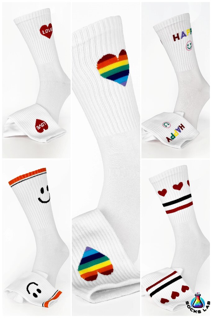 Sportinės kojinės moterims Socks Lab Happy Set, baltos, 5 poros kaina ir informacija | Moteriškos kojinės | pigu.lt