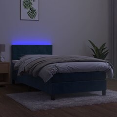 vidaXL Lova su spyruoklėmis/čiužiniu/LED, mėlyna, 90x200cm, aksomas kaina ir informacija | Lovos | pigu.lt