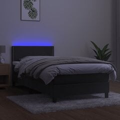 vidaXL Lova su spyruoklėmis/čiužiniu/LED, pilka, 90x190cm, aksomas kaina ir informacija | Lovos | pigu.lt