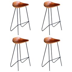 Baro kėdės su tikra oda, 4vnt., rudos spalvos kaina ir informacija | Virtuvės ir valgomojo kėdės | pigu.lt