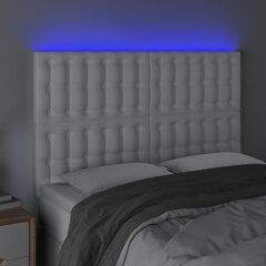 Galvūgalis su LED vidaXL, Dirbtinė oda, 144x5x118/128 cm, balta цена и информация | Кровати | pigu.lt