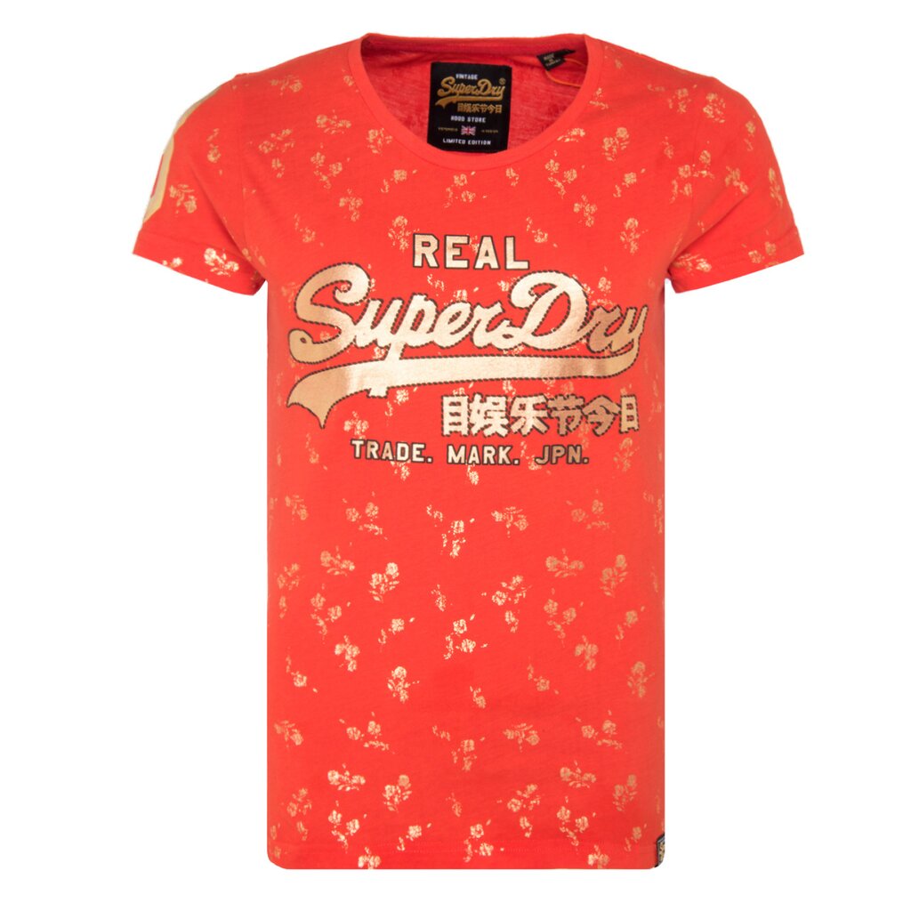 Superdry marškinėliai moterims Vintage Logo Cny Floral, raudoni kaina ir informacija | Marškinėliai moterims | pigu.lt