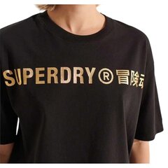 Superdry marškinėliai moterims Corporate Logo Foil, juodi цена и информация | Женские футболки | pigu.lt