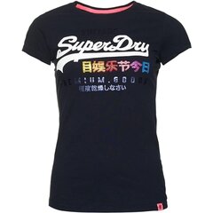 Superdry marškinėliai moterims Premiu Goods Rhinestone Pop, juodi цена и информация | Женские футболки | pigu.lt