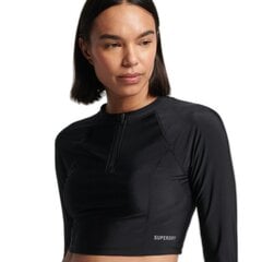 Superdry maudymosi marškinėliai moterims Cropped Rash top, juodi цена и информация | Купальники | pigu.lt