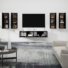 vidaXL Televizoriaus spintelių komplektas, 6 dalių, juodas, mediena kaina ir informacija | TV staliukai | pigu.lt