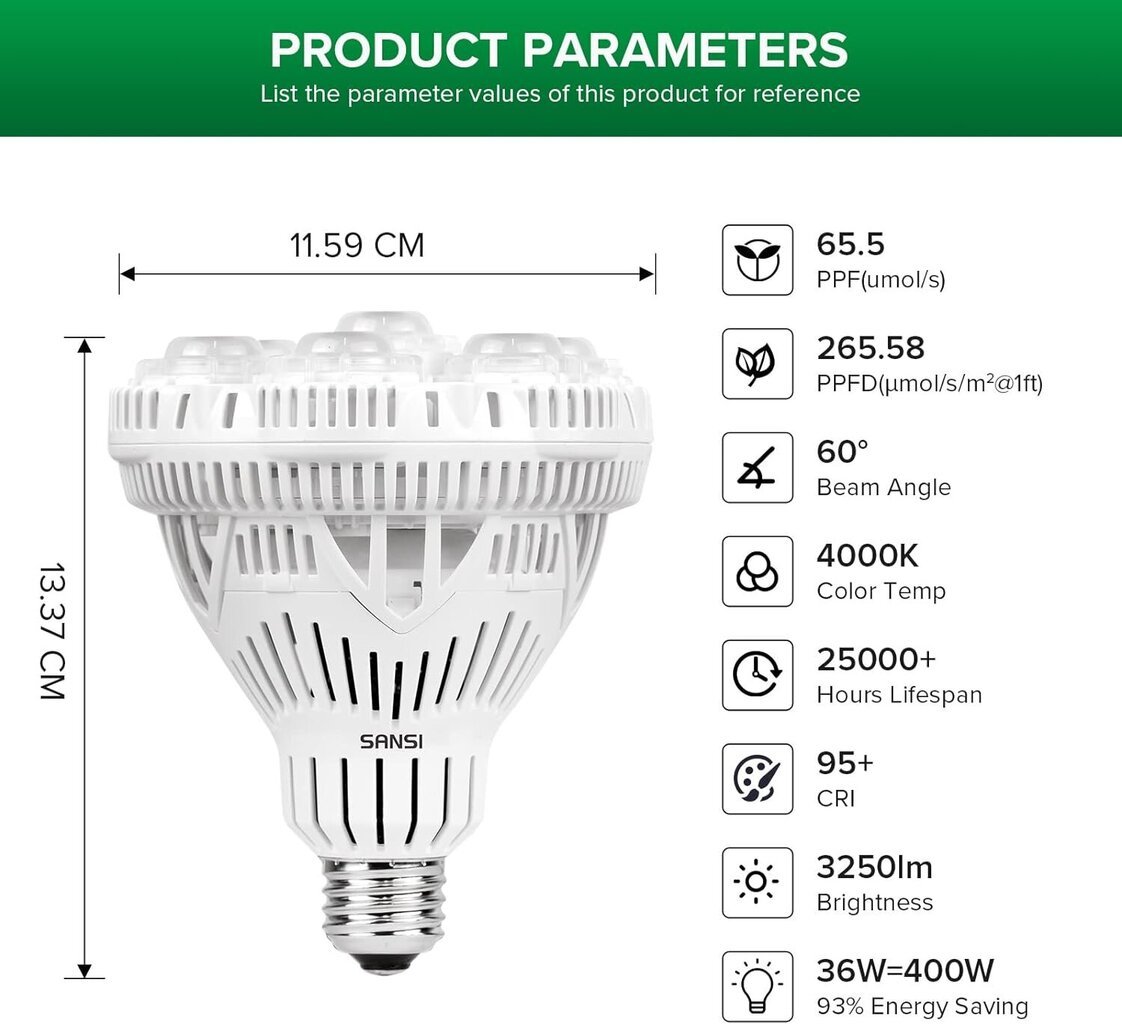 LED Sansi 36 W kaina ir informacija | Daigyklos, lempos augalams | pigu.lt