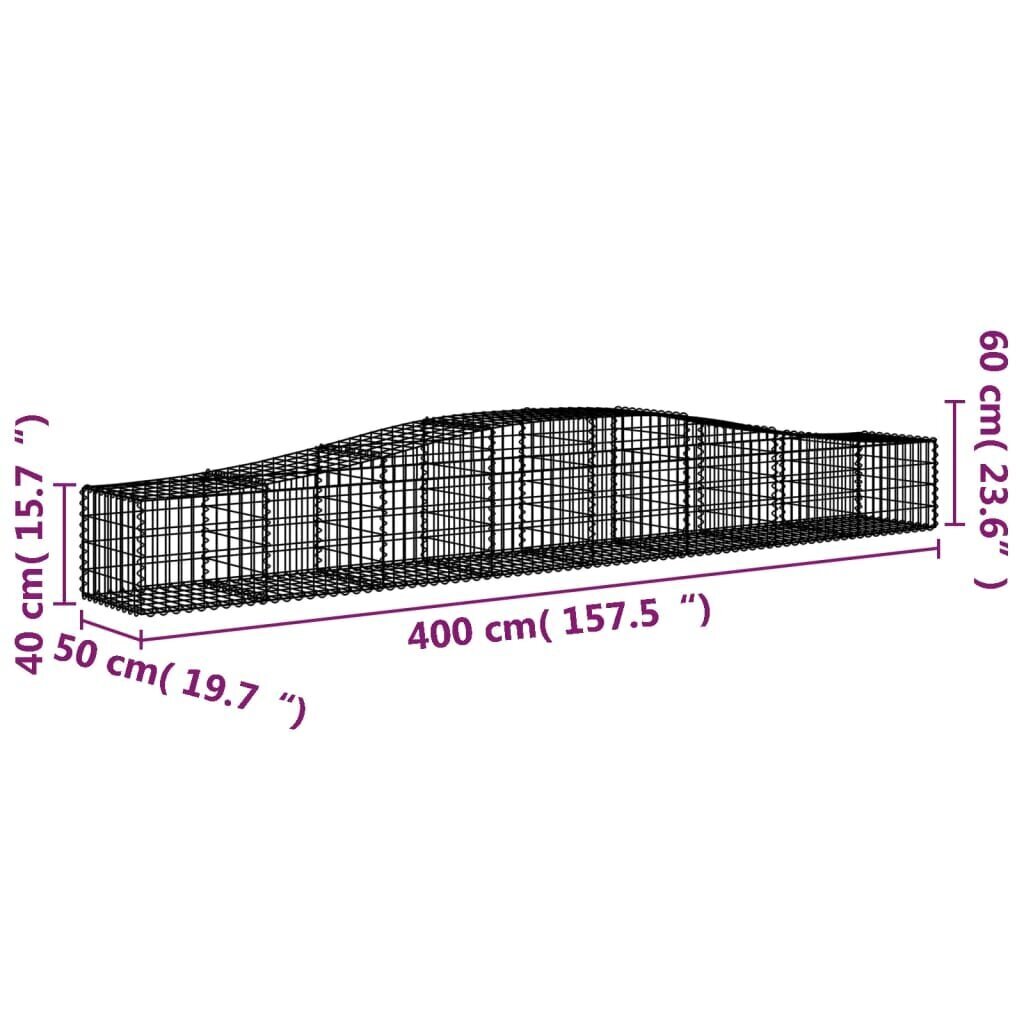 Išlenkti gabiono krepšiai vidaXL 400x50x40/60cm цена и информация | Tvoros ir jų priedai | pigu.lt