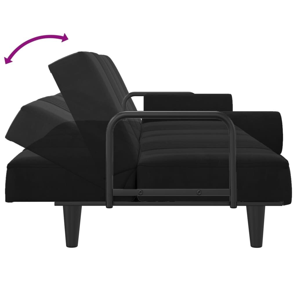 vidaXL Sofa-lova su porankiais, juodos spalvos, aksomas kaina ir informacija | Sofos | pigu.lt