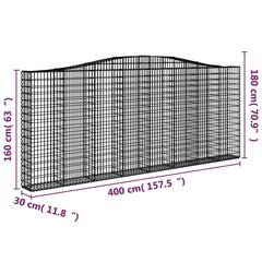 Išlenkti gabiono krepšiai vidaXL 400x30x160/180cm цена и информация | Заборы и принадлежности к ним | pigu.lt