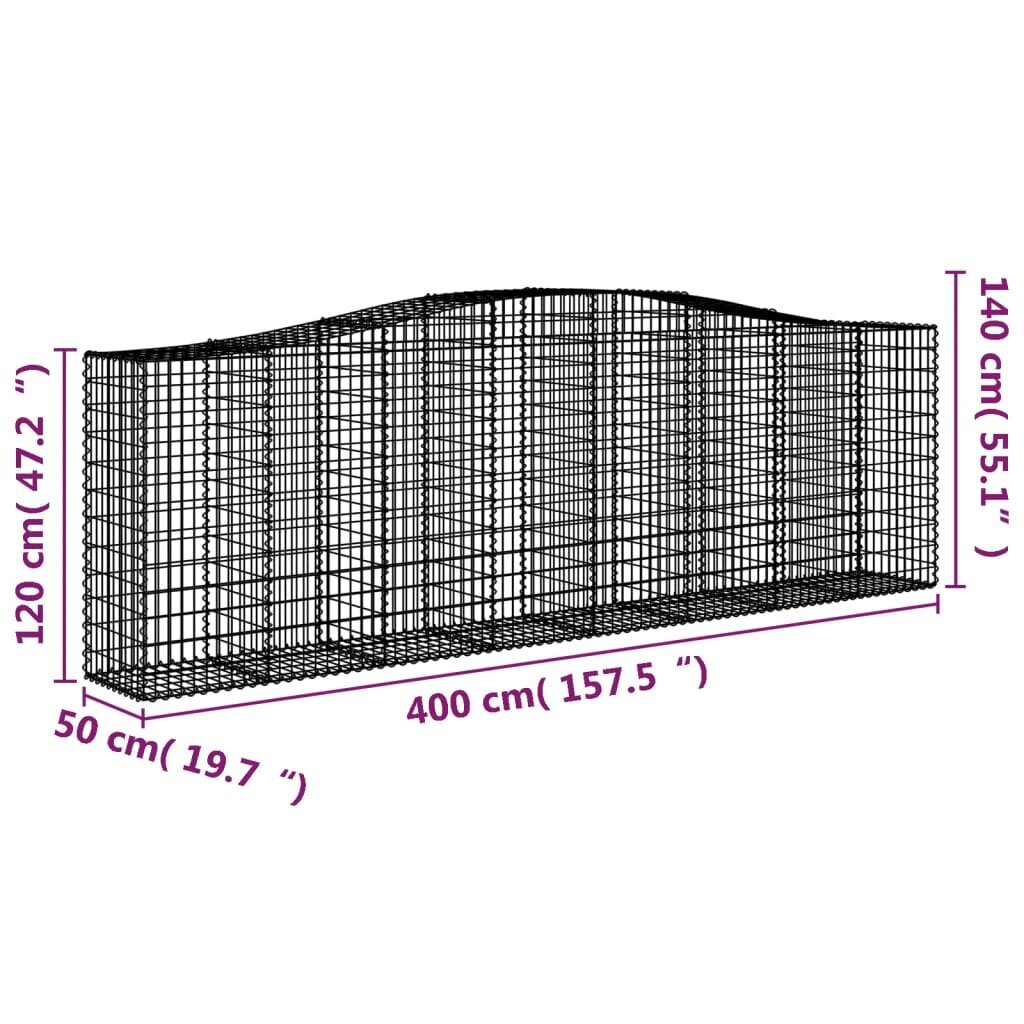 Išlenkti gabiono krepšiai vidaXL 400x50x120/140cm kaina ir informacija | Tvoros ir jų priedai | pigu.lt