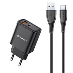 Įkroviklis Awei PD81T-EU USB-A/USB-C + USB to USB-C cable juodas kaina ir informacija | Krovikliai telefonams | pigu.lt