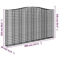 Išlenkti gabiono krepšiai vidaXL, 400x30x220/240cm цена и информация | Заборы и принадлежности к ним | pigu.lt