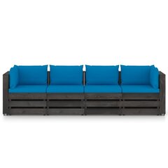 Keturvietė sodo sofa su pagalvėmis, pilkai impregnuota mediena, šviesiai mėlyna цена и информация | Садовые стулья, кресла, пуфы | pigu.lt