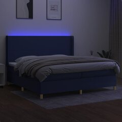 vidaXL Lova su spyruoklėmis/čiužiniu/LED, mėlyna, 200x200 cm, audinys kaina ir informacija | Lovos | pigu.lt