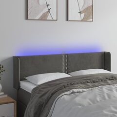 Galvūgalis su LED, Aksomas, 147x16x78/88cm, tamsiai pilka kaina ir informacija | Lovos | pigu.lt