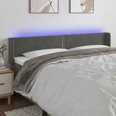 Galvūgalis su LED, Aksomas, 163x16x78/88cm, tamsiai pilka kaina ir informacija | Lovos | pigu.lt