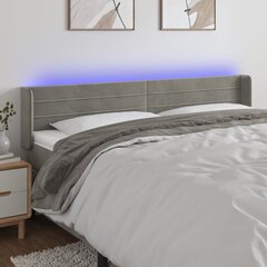 Galvūgalis su LED, Aksomas, 203x16x78/88cm, šviesiai pilka цена и информация | Кровати | pigu.lt