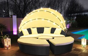 Sodo sofa Harmonie su LED apšvietimu, 210 cm, juoda kaina ir informacija | Lauko baldų komplektai | pigu.lt