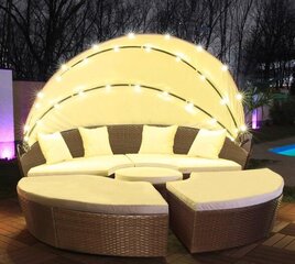 Sodo sofa Harmonie su LED apšvietimu, 210 cm, ruda kaina ir informacija | Lauko baldų komplektai | pigu.lt