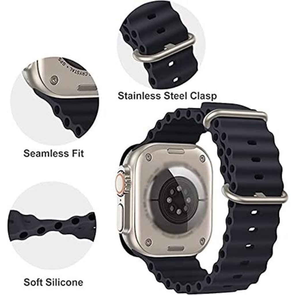 iWear S1 rievėtas minkštas silikoninis 20 mm dirželis, skirtas Apple Watch 49 mm / 45 mm / 44 mm / 42 mm juodas цена и информация | Išmaniųjų laikrodžių ir apyrankių priedai | pigu.lt