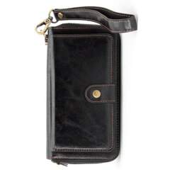 Evelatus Eco Leather Zipper Wallet su magnetais telefonui laikyti ir rankenos juosta juoda spalva kaina ir informacija | Telefono dėklai | pigu.lt