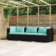 Lauko sofa vidaXL, su pagalvėlėmis, juoda цена и информация | Садовые стулья, кресла, пуфы | pigu.lt