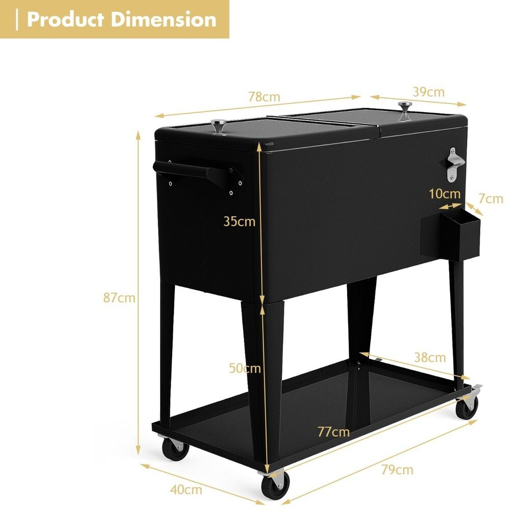 Šaltkrepšis/šaltdėžė 76L Costway,juodas kaina ir informacija | Šaltkrepšiai, šaltdėžės ir šaldymo elementai | pigu.lt