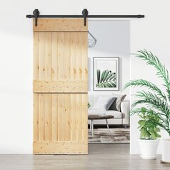 Stumdomos durys su įrangos rinkiniu 85x210cm pušies masyvas цена и информация | Межкомнатные двери | pigu.lt