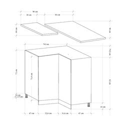 Spintelė Royal D90N, 82x79x79 cm, balta kaina ir informacija | Virtuvinės spintelės | pigu.lt