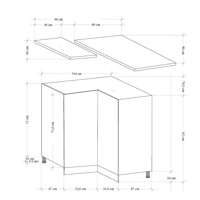 Spintelė Royal D90N, 82x79x79 cm, balta kaina ir informacija | Virtuvinės spintelės | pigu.lt