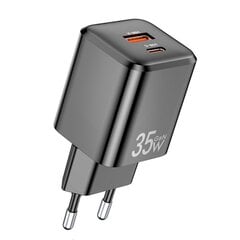 Сетевая зарядка Awei PD66-EU GaN 35W USB-A/USB-C черная цена и информация | Зарядные устройства для телефонов | pigu.lt