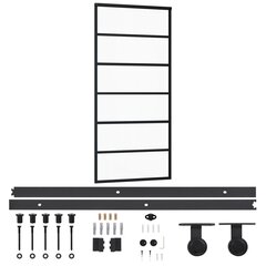 Stumdomos durys su įrangos rinkiniu, 90x205cm, ESG ir aliuminis цена и информация | Межкомнатные двери | pigu.lt