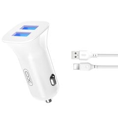 XO car charger TZ10 2x USB 2,4A white + Lightning cable цена и информация | Зарядные устройства для телефонов | pigu.lt