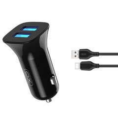 XO car charger TZ10 2x USB 2,4A black + USB-C cable цена и информация | Зарядные устройства для телефонов | pigu.lt