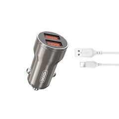 XO car charger CC48 2x USB 2,4A gray + Lightning cable цена и информация | Зарядные устройства для телефонов | pigu.lt