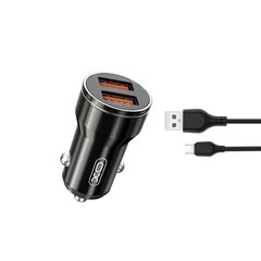 XO car charger CC48 2x USB 2,4A black + microUSB cable цена и информация | Зарядные устройства для телефонов | pigu.lt