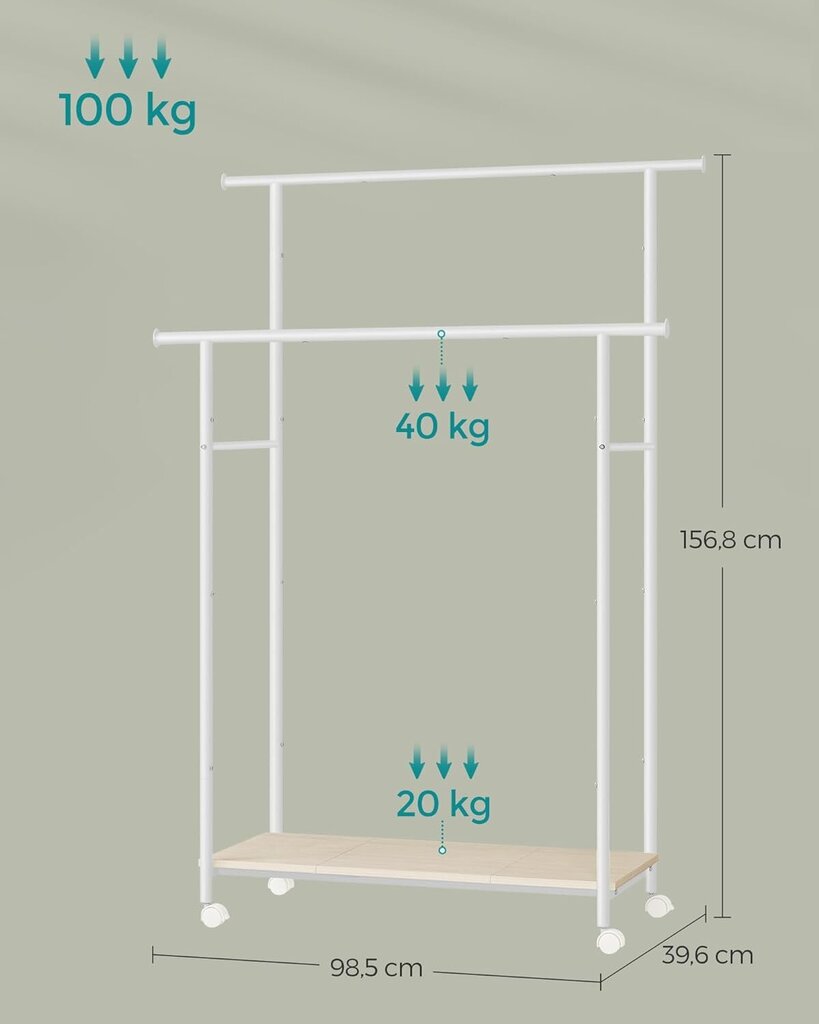 Drabužių kabykla Songmics HSR152W01, balta/smėlio spalvos kaina ir informacija | Drabužių kabyklos | pigu.lt