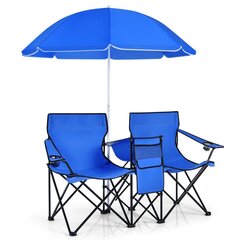 Sulankstomų turistinių kėdžių komplektas ,skėtis Costway, mėlynas kaina ir informacija | Turistiniai baldai | pigu.lt