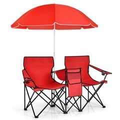 Sulankstomų turistinių kėdžių komplektas, skėtis Costway, raudona kaina ir informacija | Turistiniai baldai | pigu.lt