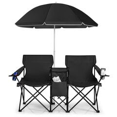 Sulankstomų turistinių kėdžių komplektas, skėtis Costway, juodas kaina ir informacija | Turistiniai baldai | pigu.lt