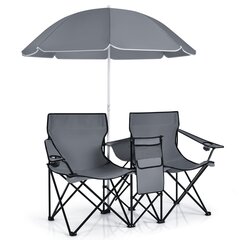 Sulankstomų turistinių kėdžių komplektas, skėtis Costway,pilkas kaina ir informacija | Turistiniai baldai | pigu.lt