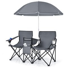 Sulankstomų turistinių kėdžių komplektas, skėtis Costway,pilkas kaina ir informacija | Turistiniai baldai | pigu.lt