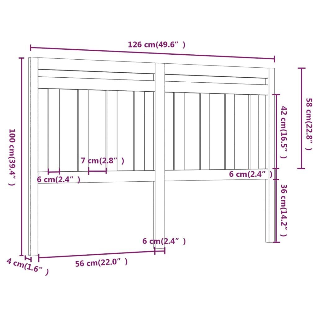 Lovos galvūgalis, pilkas, 126x4x100cm, pušies medienos masyvas kaina ir informacija | Lovos | pigu.lt